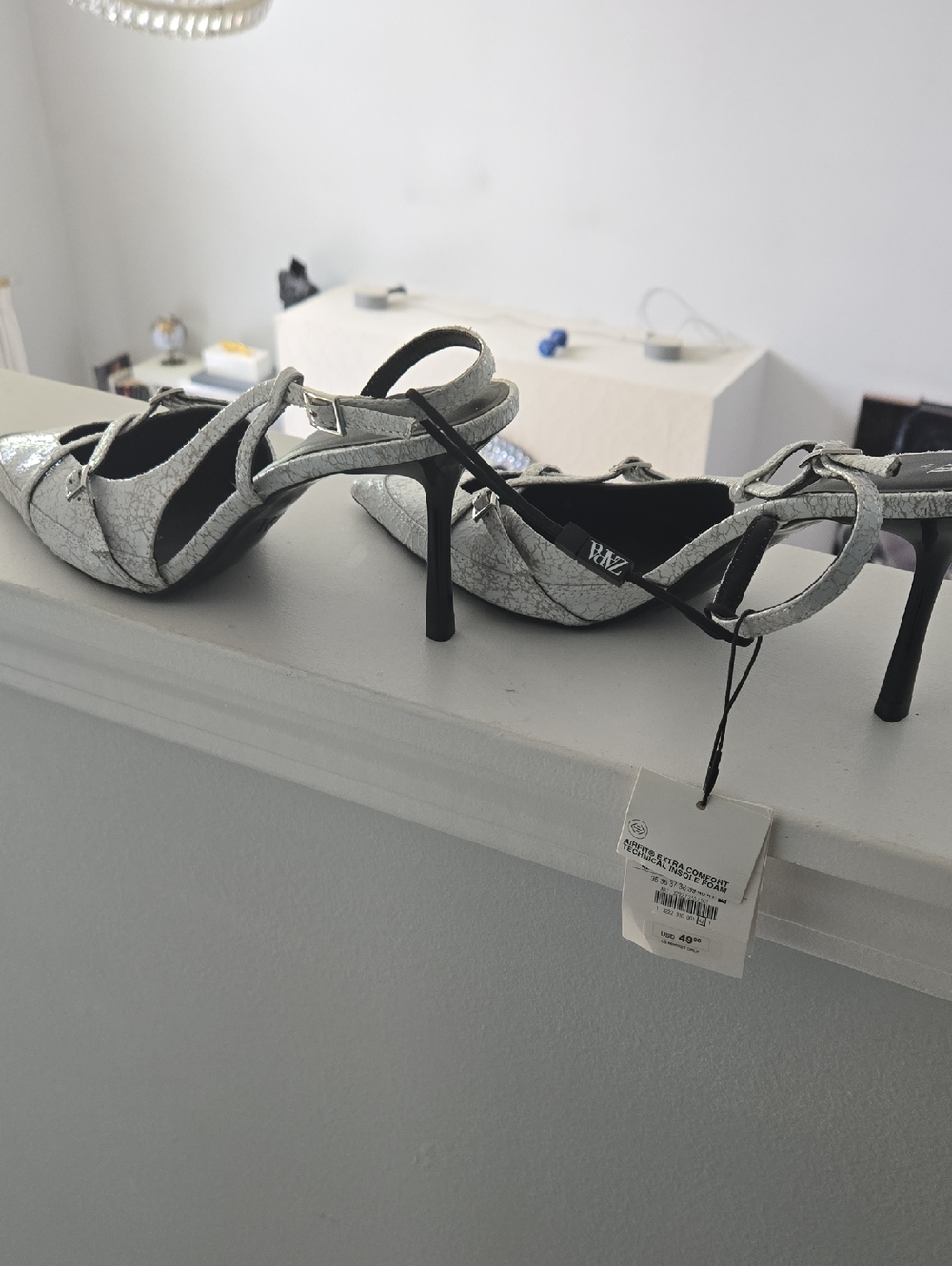 Zara Silver Cracked-Texture Strappy Stiletto Heels